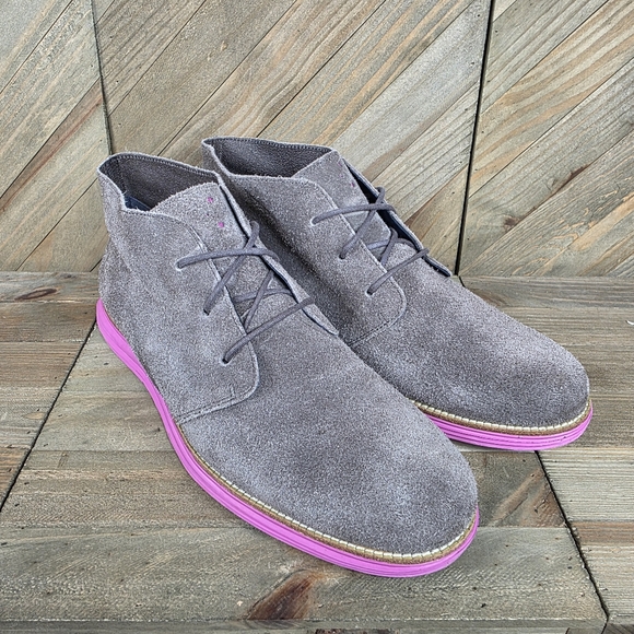 Cole Haan LunarGrand Mens Lace Up Chukka Boots Size 12 Grey Suede Orchid Pink main image 6